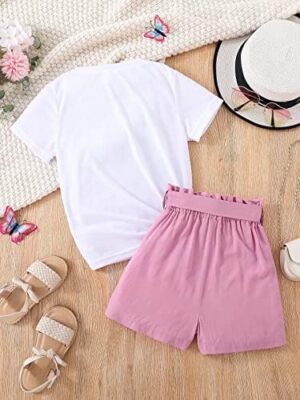 Toddler Kid Girl Outfits Clothes Floral Short Sleeve T-Shirt Top + Waist Pocketed Summer Short Set Girl Clothes - Image 3