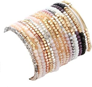 17Pcs Boho Beaded Bracelets for Women Colorful Stackable Sparkly Crystal Beads Bracelets Multi-Layer Versatile Statement Bracelets Stretch Cuff Jewelry Gifts