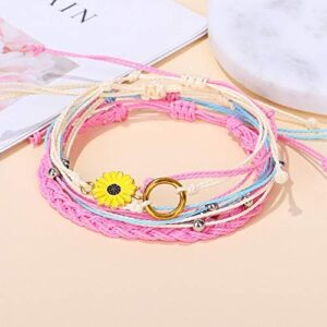 Caiyao 4 Pcs Summer Surfer Wave Anklet Bracelets Adjustable Strand Braided String Rope Bracelets Waterproof Handmade Sunflower Bracelets Anklets Jewelry for Women - Image 2