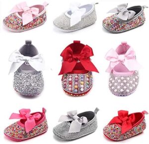 Baby Girls Mary Jane Flats Sparkly Bow Diamonds Princess Dress Shoes Anti-Slip Infant Crib Shoes - Image 6