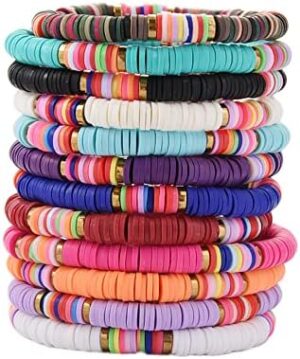 12pcs Friendship Bracelets Beaded Bracelets Heishi Bracelet Cute Bracelets Stack Vinyl Clay Disc Bead Surfer Stretch Summer Beach Bracelets For Women Preppy Bracelets