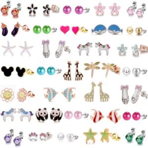 33-Pair Vibrant Variety Earring Set- Cute Stud Earrings for Girls,Adorable & Hypoallergenic Earrings for Sensitivity-Free With Stainless Steel Post