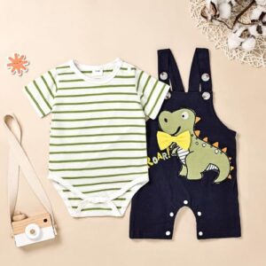 Baby Boy Clothes Newborn Outfits Stripe Romper Infant Cartoon Overall Adjustable Suspender Pants Set 0-18 Months - Image 2