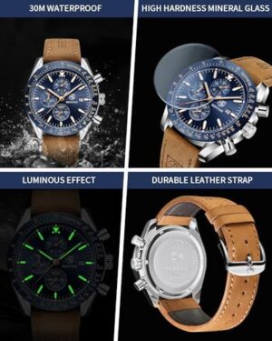 BY BENYAR Watch for Men Analog Quartz Chronograph Waterproof Luminous Designer Mens Wrist Watches Business Work Sport Casual Dress Watch with Silicone Strap Elegant Gifts for Men - Image 5