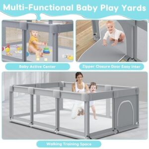 74" ×50" Large Baby Playpen, Baby Playard for Babies and Toddlers, Baby Fence Play Pens for Indoor & Outdoor, Sturdy Safety Play Yard with Soft Breathable Mesh, Anti-Fall, Grey - Image 4