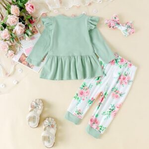 Baby Girl Clothes Infant Toddler Outfits Ruffle Top + Floral Pants + Bow Headband Set Baby Girls' Clothing - Image 3