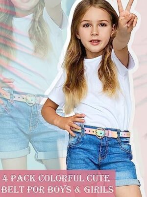 Newcotte 4 Pcs Girls Belt Size 6-12 Kids PU Leather Waist Belt Hollow Heart Design Metal Buckle for Girl Dress Pants Jeans - Image 6