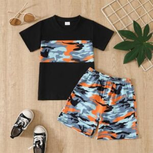 Kid Toddler Baby Boys Clothes Boy Coconut Tree Print Tee Drawstring Waist Summer Shorts Set - Image 2