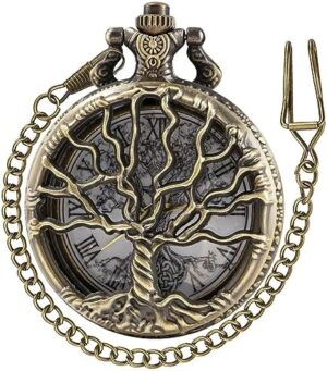 Pocket Watch Hollow Tree of Life Design Roman Numerals Customizable Quartz Pocket Watch with Chain Birthday Gifts