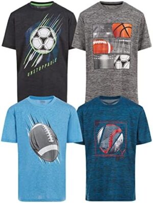 Boys T Shirts - Youth Big Kids Active Athletic Workout Sports Basketball Graphic Short Sleeve Top 4 Pack