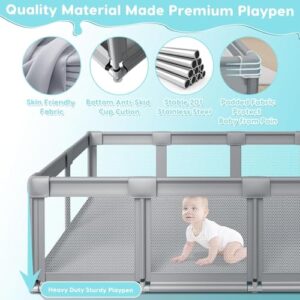 74" ×50" Large Baby Playpen, Baby Playard for Babies and Toddlers, Baby Fence Play Pens for Indoor & Outdoor, Sturdy Safety Play Yard with Soft Breathable Mesh, Anti-Fall, Grey - Image 6