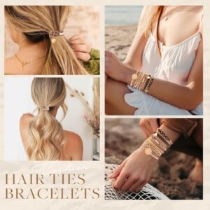 6 PCS Hair Bracelets for Women, Letter Boho Hair Ties for Thick & Thin Hair, Gold Initial Bracelet Sets, Dual-Use Stretch Bracelets, Braided Hair Ties for Ponytail Holders, Valentine's Day Gifts(S) - Image 6