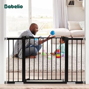 Babelio Metal Baby Gate, 29-48'' Auto Close Easy Install Dog/Pet Barrier, Extra Wide Walk Thru Child Safety Door, Pressure Mounted for Doorways & Stairs, with Y Spindle Rods, Black - Image 2