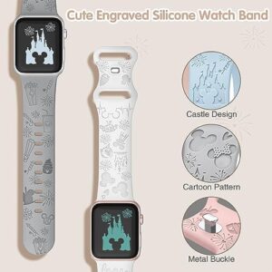 3 Pack Cartoon Engraved Band Compatible with Apple Watch Bands 40mm 44mm 41mm 38mm 45mm 42mm 49mm Women,Cute Pattern Strap Soft Silicone Wristbands for iWatch Series 8 7 6 SE 5 4 3 2 1 Ultra - Image 2