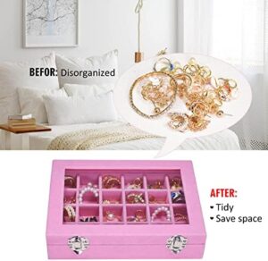 Velvet Jewelry Box 24 Grid Jewelry Ring Display Organiser Box Tray Holder Earrings Storage Case for Girls Wife Mom Women (Pink) - Image 5