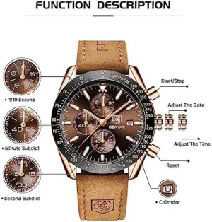 BY BENYAR Watch for Men Analog Quartz Chronograph Waterproof Luminous Designer Mens Wrist Watches Business Work Sport Casual Dress Watch with Silicone Strap Elegant Gifts for Men - Image 3