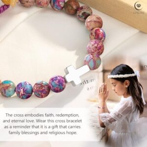 UPROMI Cross Bracelet for Girls Baptism Communion Confirmation Gifts, Kindergarten/Preschool/5th Grade/8th Grade Graduation Gifts - Image 2