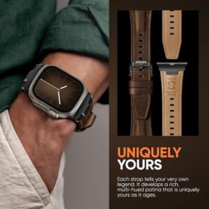 Suitisbest Leather Bands Compatible for Apple Watch Ultra Band 49mm 46mm 45mm 44mm 42mm, Genuine Leather Rugged Durable Matel Connector Replacement Strap for Women Men iWatch Ultra 10 9 8 7 6 5 4 3 SE - Image 5