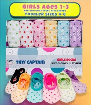 Tiny Captain Baby Toddler Girls Grip Socks Anti Slip w/Strap Socks Girl 0-7 Years Old Gift Set Age 1-7 Socks With Grippers - Image 6