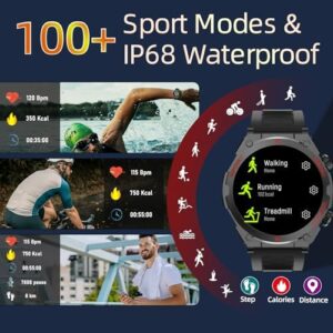 Military Smart Watch for Men (Answer/Make Call), 1.52" HD Smartwatch for Android Phones/iPhone, 100+ Sport Mode Fitness Tracker with Heart Rate, SpO2, Stress and Sleep Monitor, IP68 Waterproof - Image 4