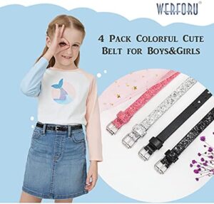 WERFORU Kids PU Leather Skinny Belt for Girls Boys Teen Child Thin Shiny Glitter Waist Belt for Jeans Dress - Image 5