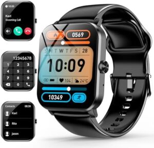 Smart Watch, 1.85" Smartwatch for Men Women (Answer/Make Call), Heart Rate, Sleep Monitor, Pedometer, Spo2, Activity Tracker, IP68 Waterproof Fitness Watch for Android iOS (Black)