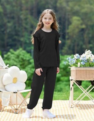 Yekaty Kids Girls Clothes Stylish Ruffled Tops and Pants with Pockets Clothing Sets 2 Piece Outfits - Image 4