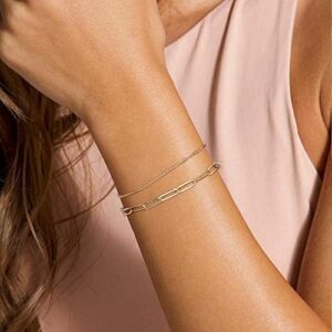 Dainty Gold Bracelets for Women, 14K Gold Filled Adjustable Layered Bracelet Cute Evil Eye Oval Chain Pearl Bar Turtle Gold Bracelets for Women Jewelry - Image 4