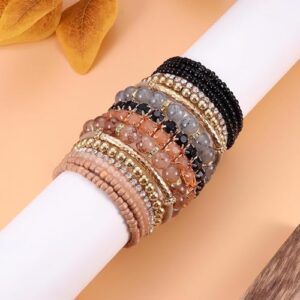 MILACOLATO 4 Sets Boho Bracelets for Women Multi-Color Layered Stackable Natural Beaded Bracelets Adjustable Stretch Bohemian Bracelets - Image 3