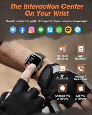 Military Smart Watches for Men (Answer/Make Calls), 2.02'' Fitness Smart Watch for Android and iPhone, Waterproof Fitness Tracker with Blood Pressure/Heart Rate/Sleep/100+ Sport Modes, Watches for Men - Image 5