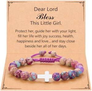 UPROMI Cross Bracelet for Girls Baptism Communion Confirmation Gifts, Kindergarten/Preschool/5th Grade/8th Grade Graduation Gifts