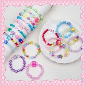 18 Pcs Kids Bracelets for Girls Cute Beaded Bracelets Little Girls Jewelry Letter Flower Star Pink Toddler Bracelets Set Gift - Image 6