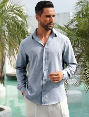 MAPICK Men's Linen Shirt Long Sleeve Button Down Casual Shirts Untucked Dress Shirts Beach Vacation Fall Tops - Image 4