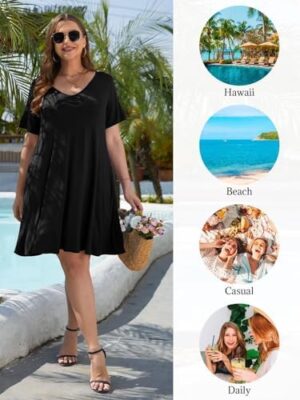 BELAROI Women Casual Summer Dresses Loose Tshirt Beach Sundress V Neck Plus Sze Swing Tunic Pockets - Image 5