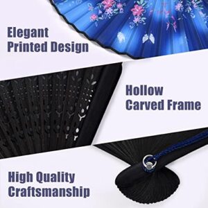 WEARXI Handheld Fan, 4 PCS Hand Fan, Chinese Folding Fan for Women Foldable, Silk Bamboo Hand Held Fan, Paper Hand Fan - Image 4