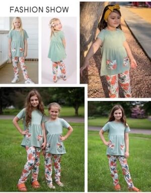 Arshiner Toddler Girls Outfits Floral Hi-Lo Tops+pants Sets Short SLeeve 2pcs Pants Sets with Pockets - Image 6