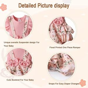 Newborn Baby Girl Clothes Infant Romper Floral Suspender Dress Ruffle Sleeve Onesie Outfit Jumpsuit Headband Spring Summer - Image 4