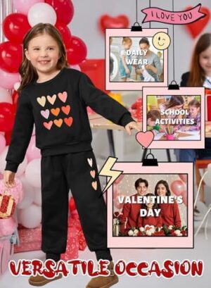 Cute Toddler Girls Sweatsuit - Valentines Heart Print Child Clothes, Long Sweatshirt and Sweatpants Fall Outfit - Image 5