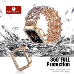 VIQIV Bling Dressy Bracelet with Case Compatible with Apple Watch Bands 38mm 40mm 41mm 42mm 44mm 45mm 49mm for Women Strethy, Stretch Smart Watch Bands for Women, Cute Jewelry Metal Wristband Strap for iWatch Ultra 2/Ultra Series 9/8/7/6/5/4/3/2/1/SE - Image 3