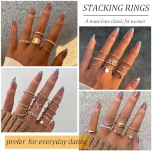 YEEZII 68 Pcs Gold Knuckle Rings Set for Women, Stackable Rings Boho Joint Finger Midi Rings Silver Hollow Carved Crystal Stacking Rings Pack for Gift - Image 8