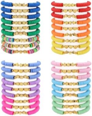 36 Pcs Preppy Friendship Bracelets for Teen Girls Heishi Cute Clay Beads Bracelets Bulk Colorful Heart Star Crown Friendship Surfer Bracelets Things Jewelry Gifts for Girls