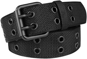 Double Prong Belt Plus Size 39 to 71'' Black Grommet Nylon Belts for Men Women Unisex