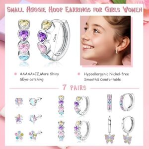 BESTEEL 7 Pairs Hypoallergenic Silver Huggie Hoop Earrings for Girls Women Small Surgical Steel Screwback Earrings Cute Dangling Earrings Pink Colorful CZ Screw Back Stud Earrings Set for Sensitive Ears(over 3 years old) - Image 3