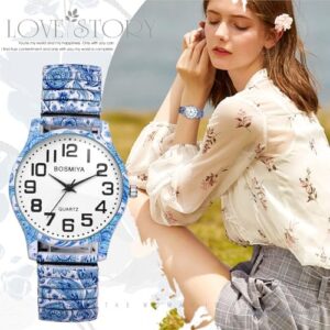 JewelryWe Womens Stretch Band Watches: Easy Reader Analog Quartz Elastic Watch Casual Floral Expansion Band Wristwatch for Valentine's Day - Image 7