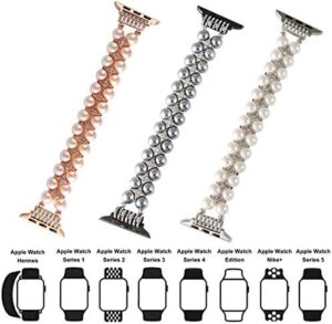 GEMEK Pearl Bracelet Compatible with Apple Watch Band 38/40/41mm 42/44/49mm iWatch Series 9/8/7/6/5/4/3/2/1, Artificial Elastic Stretch Bling Diamond Jewelry Wristband Replacement Strap for Women Girls - Image 7