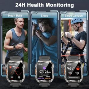 Military Smart Watch for Men(Answer/Make Call), Outdoor Sports Smartwatch with Flashlight/100 Days Battery/Compass/Heart Rate/SpO2/Sleep Monitor/2 Straps, Fitness Tracker for iPhone/Android Phones - Image 5