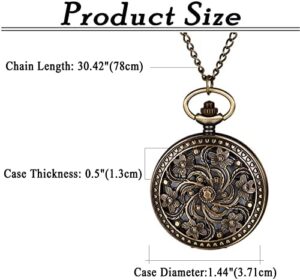 Avaner Hollow Out Pocket Watches: Bronze Flower Analog Quartz Pocket Watch with Chain for Men and Women - Image 6