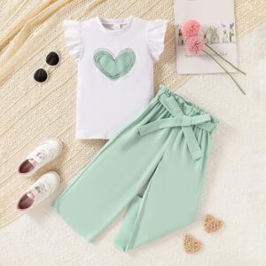 Toddler Kid Girl Clothes Casual Flying Sleeve Top Flower Printed Pants 2PC Outfit Set - Image 2