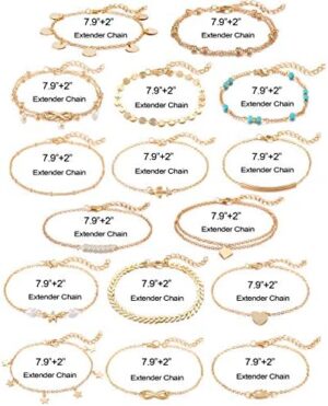 Softones 16Pcs Ankle Bracelets for Women Gold Silver Two Style Chain Beach Anklet Bracelet Jewelry Anklet Set,Adjustable Size - Image 7