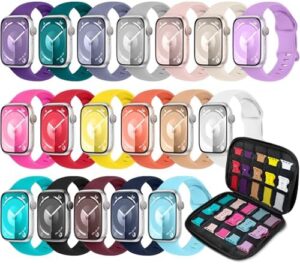 18 Pack Sport Band Compatible with Apple Watch Bands 40mm 41mm 38mm 46mm 45mm 44mm 42mm 49mm for Women Men, Soft Silicone iWatch band with Watch Band Storage Case for iWatch Ultra Series10 9 8 7 6 5 4 3 2 SE